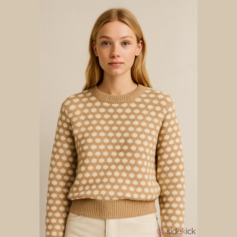 Cooperative Tan and Cream Polka Dot Sweater Size XS Made in Romania